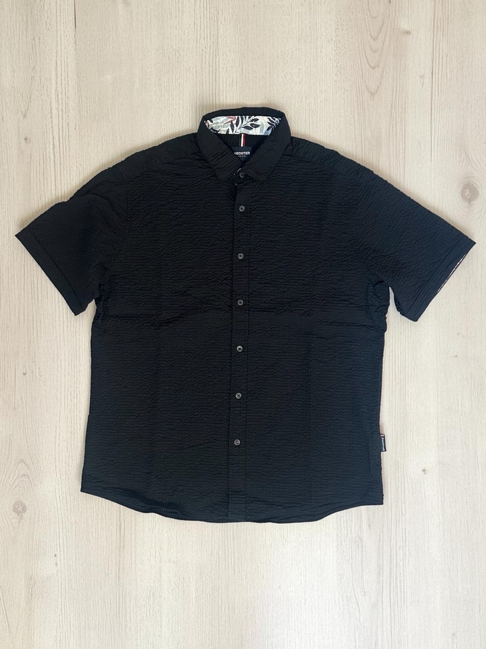 Hechter Paris Black Short-Sleeve Textured Button-Down Shirt Men Size L